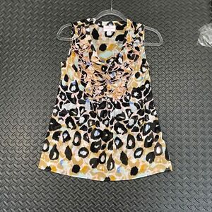 Mathew Williamson‎ Spotted Ruffle Brown Black Scoop Neck Sleeveless Blouse XS